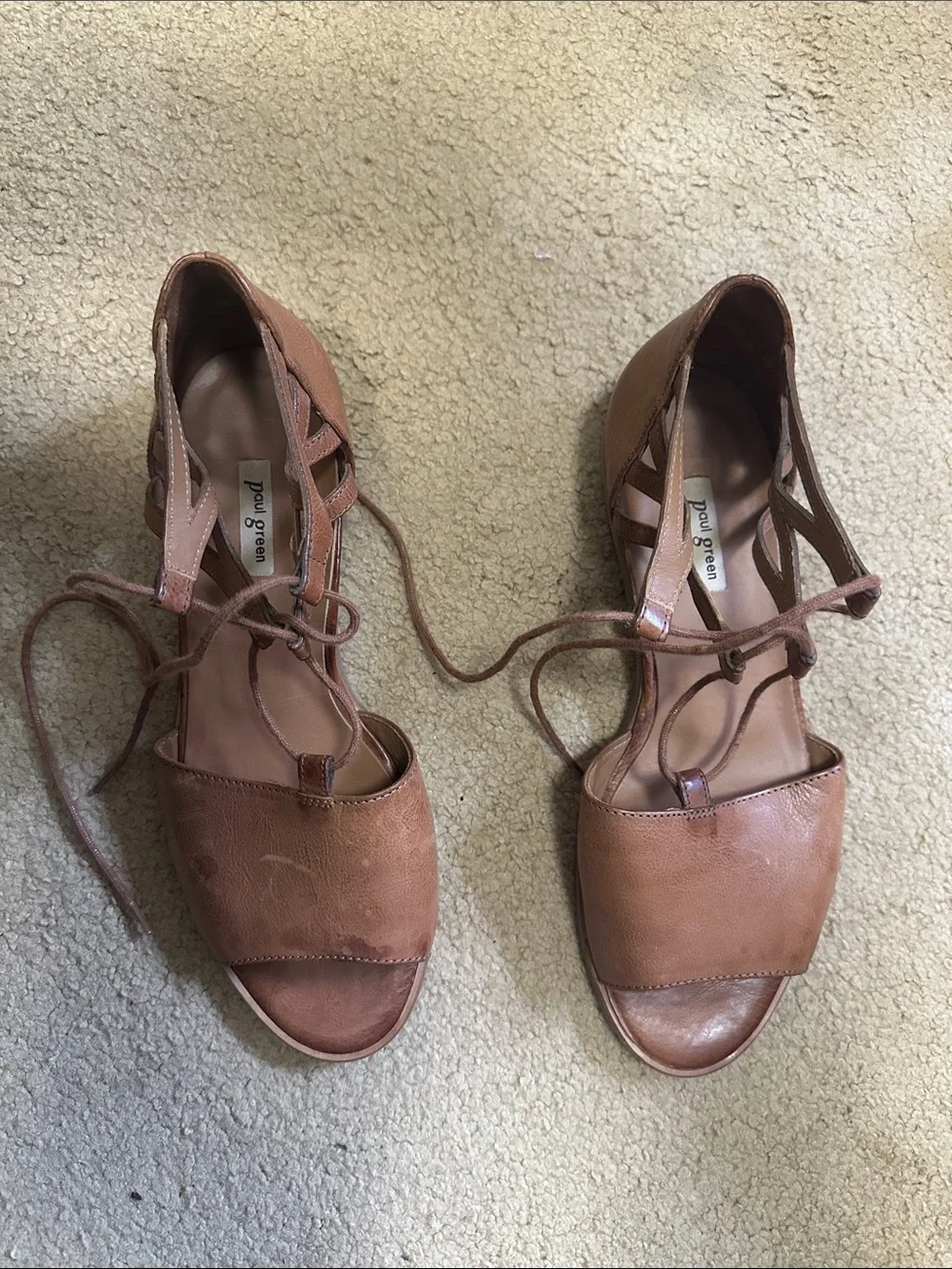Paul Green Tan Leather Lace-Up Open-Toe Morea Sandals - Picture 2 of 3